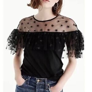 J. Crew Black Star Embroidered Ruffle Top Size XS
